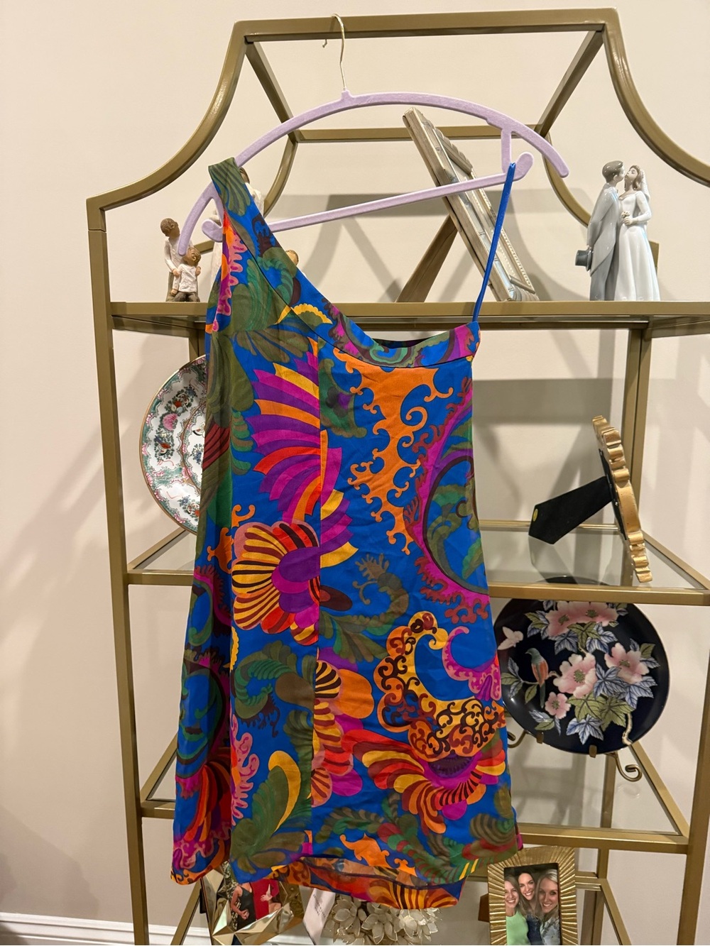 Anthropologie Multicolor Asymmetrical Slip Dress — Blue, Orange, Pink & Green
